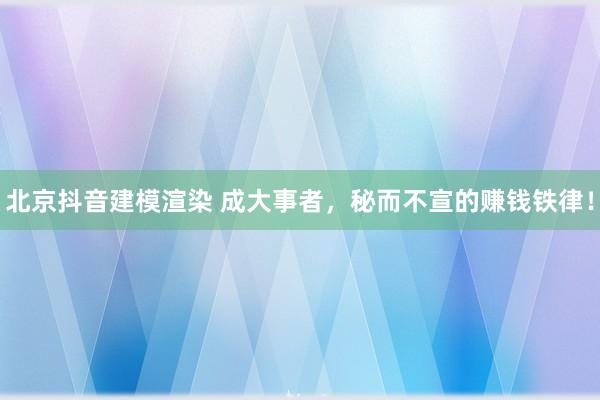 北京抖音建模渲染 成大事者，秘而不宣的赚钱铁律！