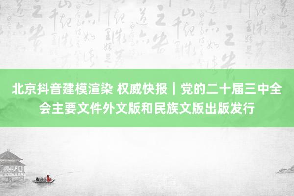 北京抖音建模渲染 权威快报｜党的二十届三中全会主要文件外文版和民族文版出版发行