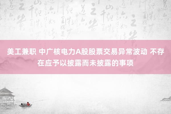 美工兼职 中广核电力A股股票交易异常波动 不存在应予以披露而未披露的事项